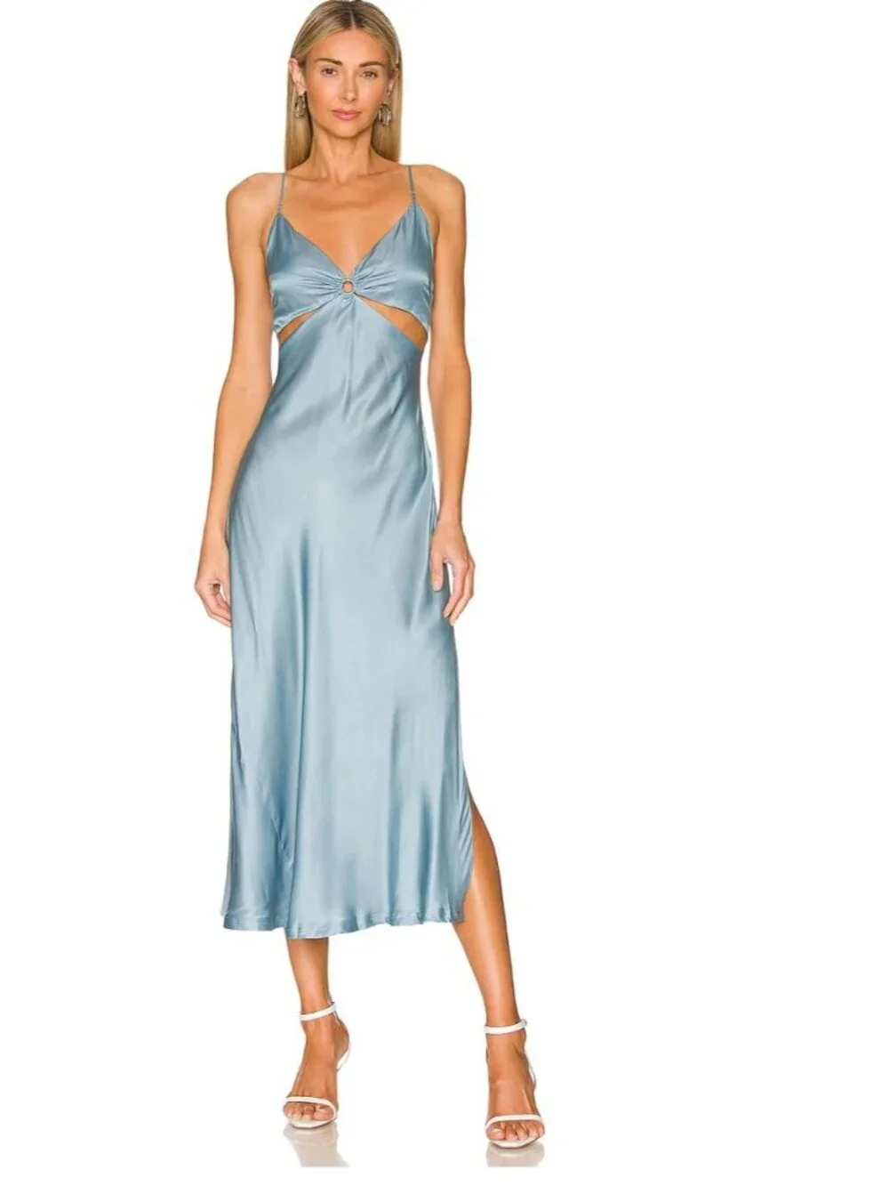 NWT JONATHAN SIMKHAI STANDARD Eliza Cutout Silk Slip Dress Cove Blue Size Small - Picture 2 of 6